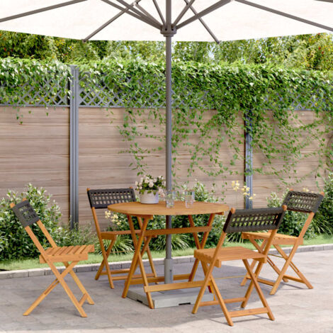 Set de comedor de jardín 5 pzas ratán PE madera maciza negro