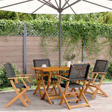 Set de comedor de jardín 5 pzas ratán PE madera maciza negro