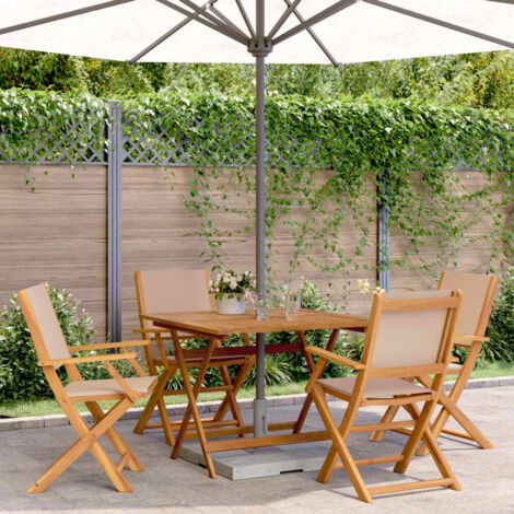 Set de comedor de jardín 5 pzas tela madera maciza gris taupe vidaXL