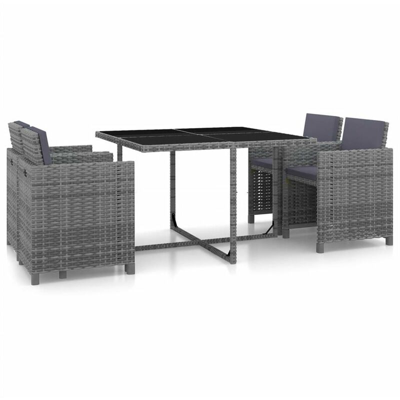

Set de comedor de jardin 5 pzas y cojines ratan sintetico gris
