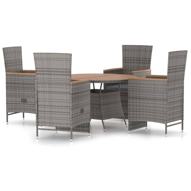 

Set de comedor de jardín 5 pzas y cojines ratán sintético gris