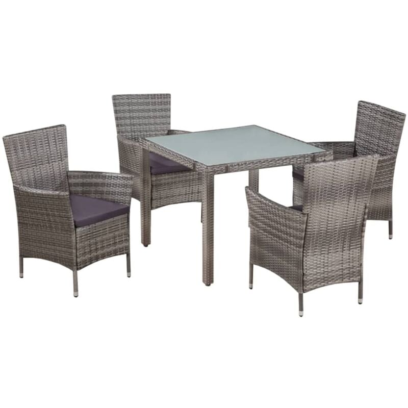

vidaXL Set de comedor de jardín 5 pzas y cojines ratán sintético gris - Gris