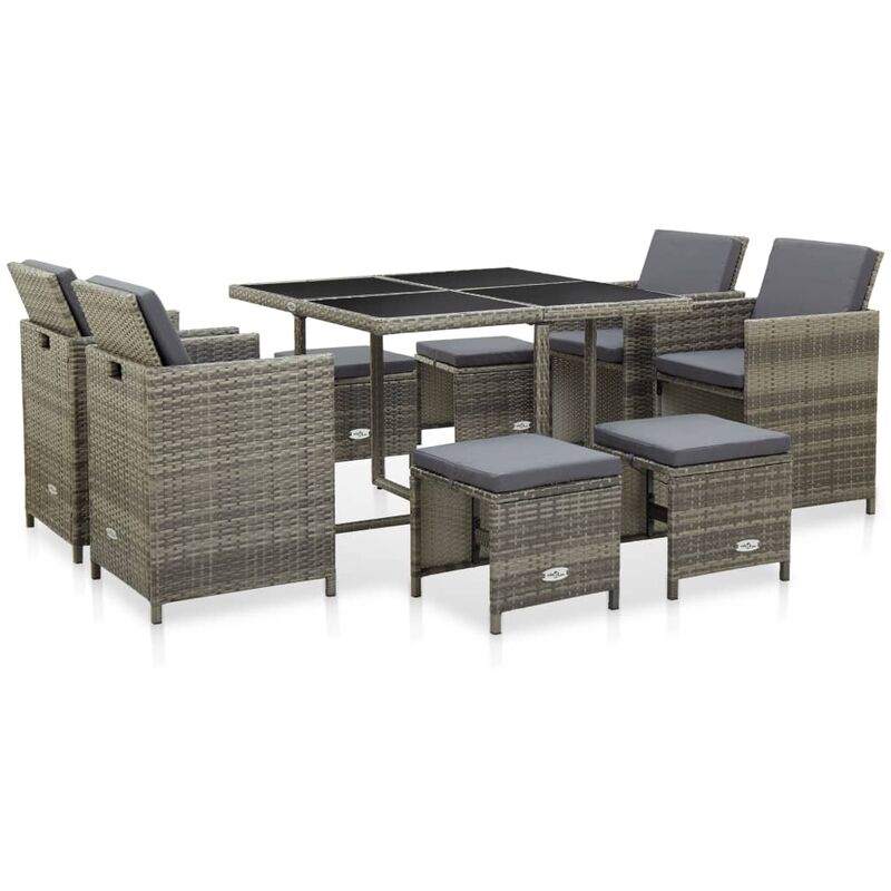 

Set de Comedor de Jardín y Cojines Ratán Sintético Gris 9 Piezas - Gris - Vidaxl