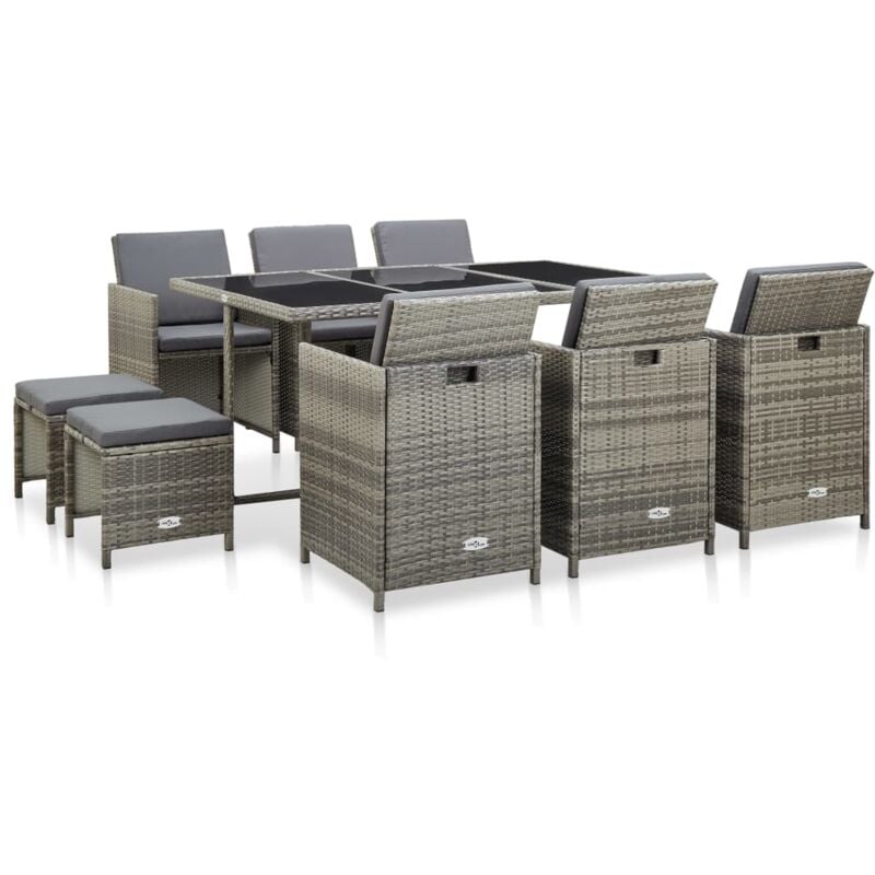 

vidaXL Set de Comedor de Jardín y Cojines Ratán Sintético Gris 11 Piezas - Gris