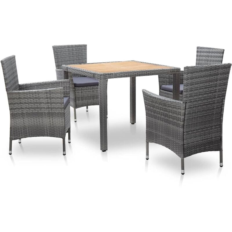 

Set de comedor de jardín 5 pzas y cojines ratán sintético gris - Gris - Vidaxl