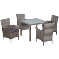 Set de comedor de jardín 5 pzas y cojines ratán sintético gris