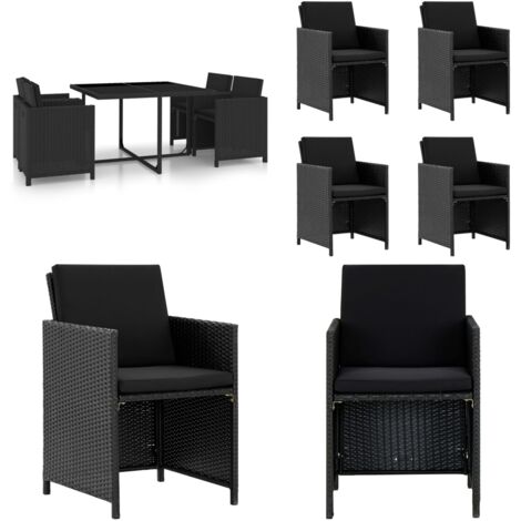 Set de comedor de jardín 5 pzas y cojines ratán sintético negro - Comedor de jardín - Sillas de jardín