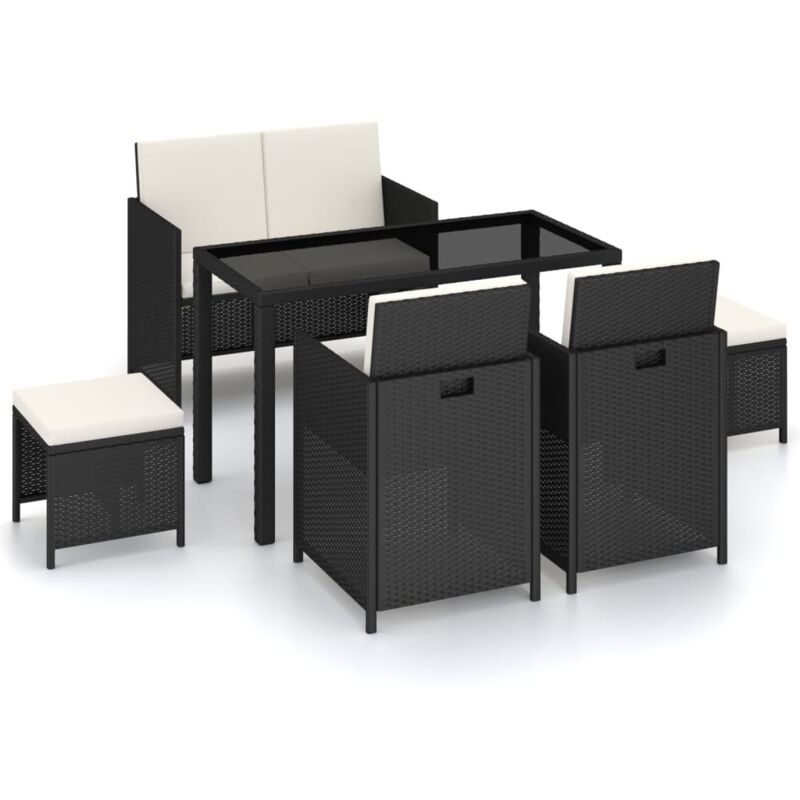 

vidaXL Set comedor de jardín 6 piezas y cojines ratán sintético negro - Negro