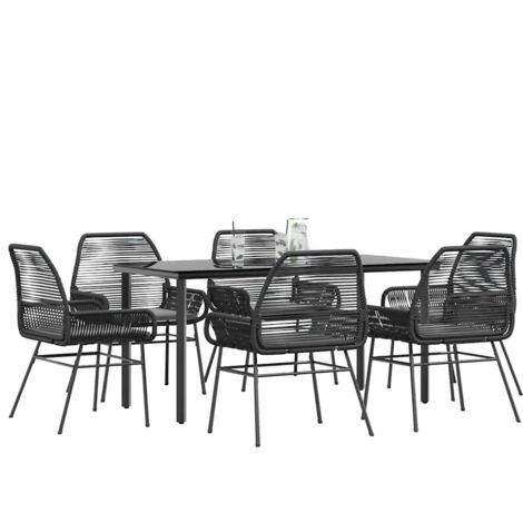 Set de comedor de jardín 7 piezas cojines ratán sintético negro
