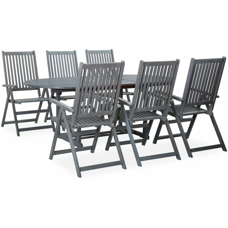 

Set de comedor de jardín 7 piezas madera maciza de acacia gris