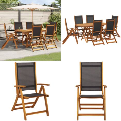 Set de comedor de jardín 7 piezas madera maciza de acacia - Mesa extensible - Sillas plegables