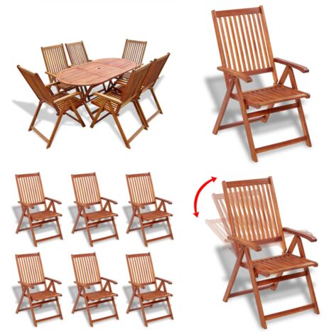 Set de comedor de jardín 7 piezas madera maciza de acacia - Sillas de jardín - Mesa plegable