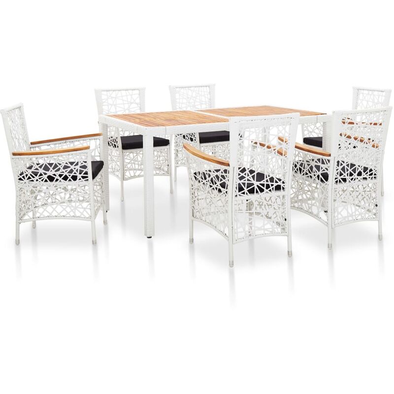

Set de comedor de jardín 7 piezas ratán sintético blanco