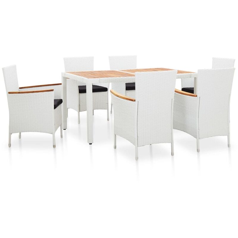 

Set de comedor de jardín 7 piezas ratán sintético blanco