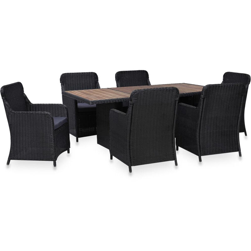 

Set de comedor de jardin 7 piezas ratan sintetico negro