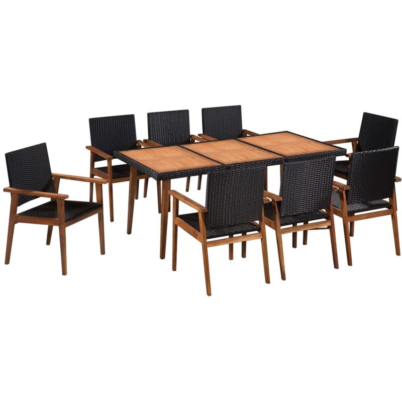 

Set de Comedor de Jardín Ratán Sintético Negro y Marrón 9 Piezas - Negro - Vidaxl