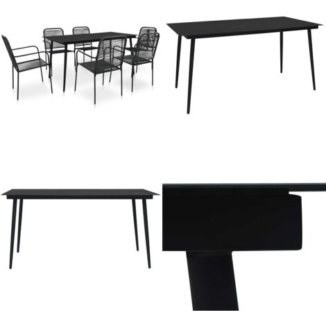 Set de comedor de jardín 7 pzas cuerda de algodón y acero negro - Comedor exterior - Sillas de jardín