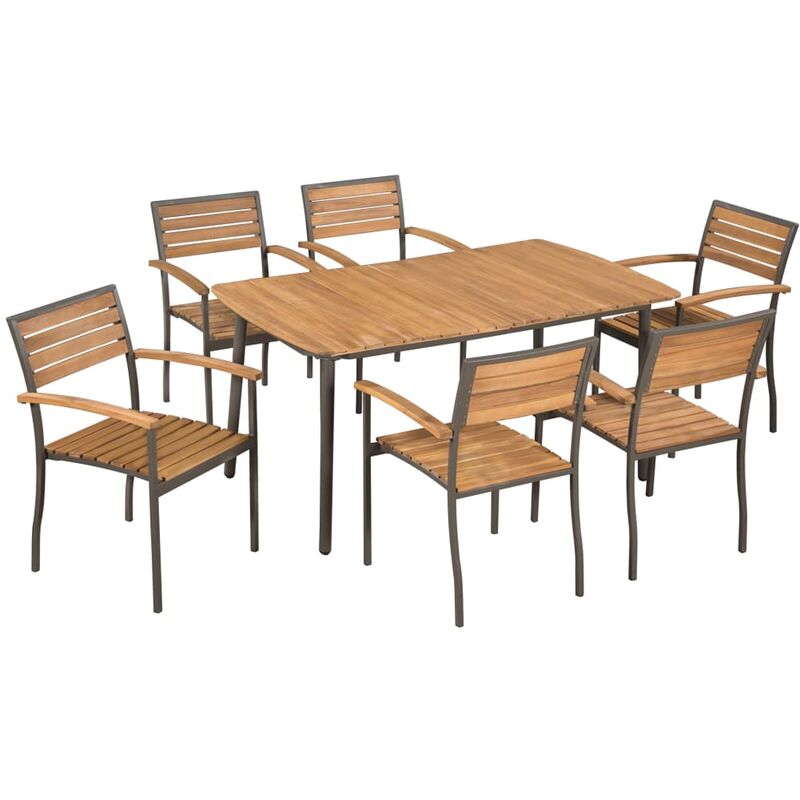 

Set de comedor de jardín 7 pzas madera maciza de acacia y acero