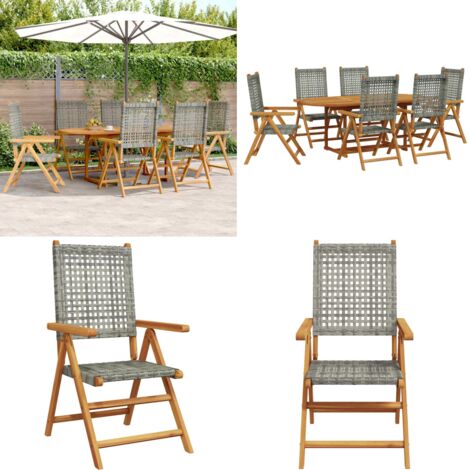 Set de comedor de jardín 7 pzas ratán PE madera acacia gris - Sillas de jardín - Mesa de jardín