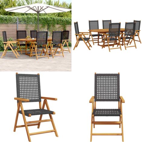 Set de comedor de jardín 7 pzas ratán PE madera acacia negro - Mesa de jardín - Sillas de jardín