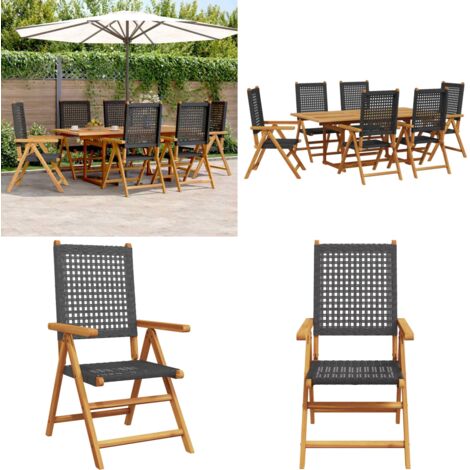 Set de comedor de jardín 7 pzas ratán PE madera acacia negro - Mesa de jardín - Sillas de jardín