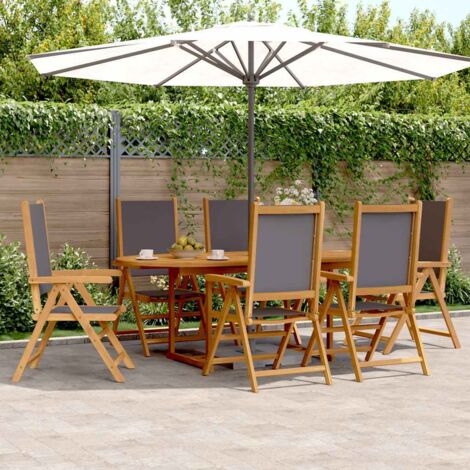 Set de comedor de jardín 7 pzas tela madera maciza antracita