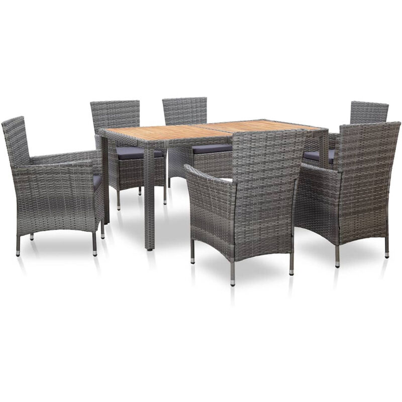 

Set de comedor de jardin 7 pzas y cojines ratan sintetico gris