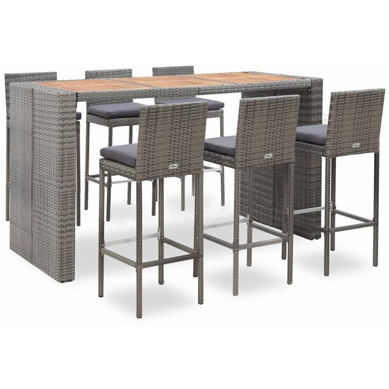 

Set de comedor de jardin 7 pzas y cojines ratan sintetico gris
