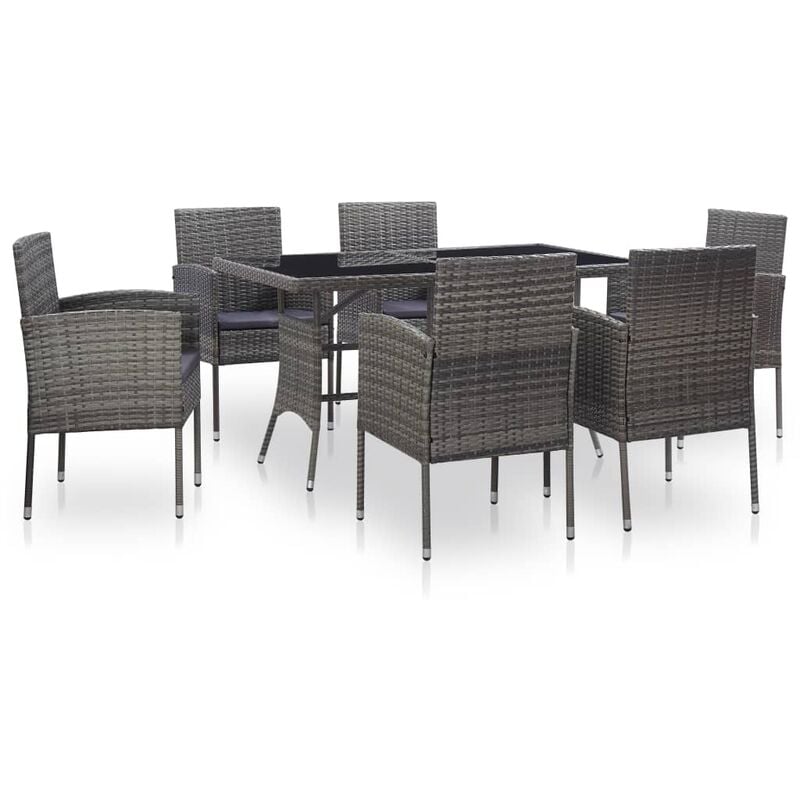 

Set de comedor de jardin 7 pzas y cojines ratan sintetico gris