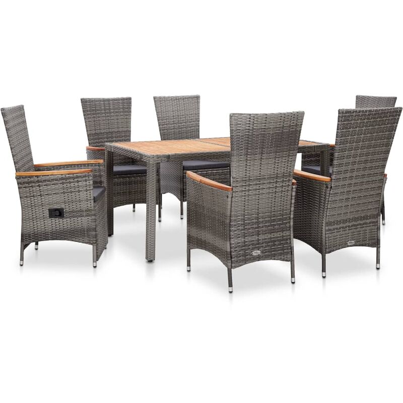 

Set de comedor de jardín 7 pzas y cojines ratán sintético gris