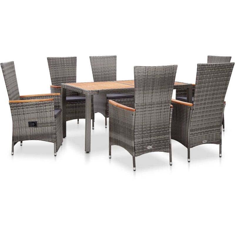 

vidaXL Set de comedor de jardín 7 pzas y cojines ratán sintético gris - Gris