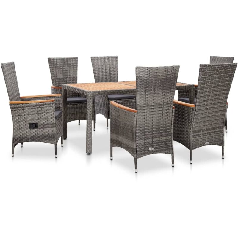 

Set de comedor de jardín 7 pzas y cojines ratán sintético gris - Gris - Vidaxl