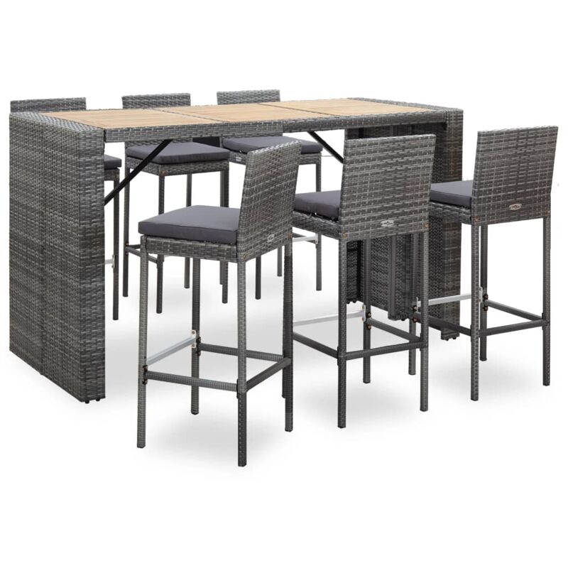 

vidaXL Set muebles bar jardín 7 piezas y cojines ratán sintético gris - Gris