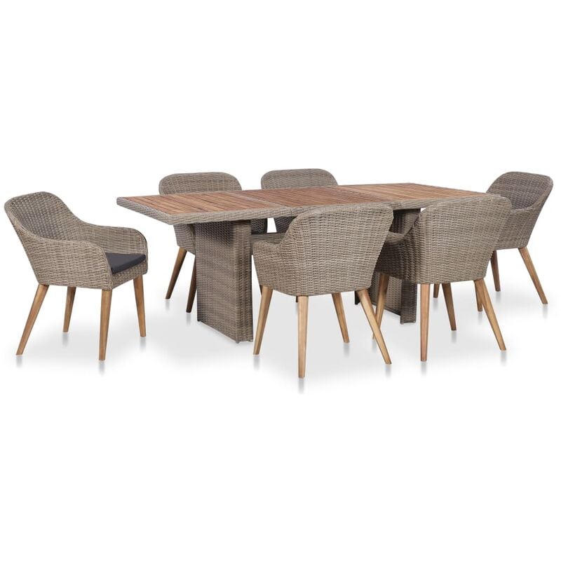 

Set de comedor de jardín 7 pzas y cojines ratán sintético gris - Marrón - Vidaxl