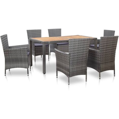Set de comedor de jardín 7 pzas y cojines ratán sintético gris