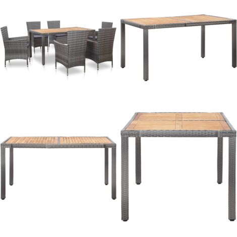 Set de comedor de jardín 7 pzas y cojines ratán sintético gris - Sillas de jardín - Mesa de jardín