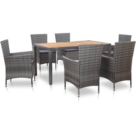 Set de comedor de jardín 7 pzas y cojines ratán sintético gris vidaXL