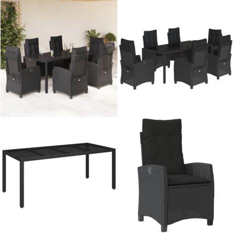 Set de comedor de jardín 7 pzas y cojines ratán sintético negro - Asiento de jardín - Cojín de jardín