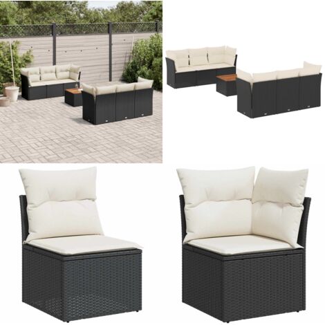 Set de comedor de jardín 7 pzas y cojines ratán sintético negro - Asiento de jardín - Muebles de jardín