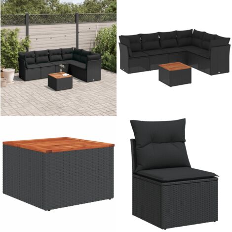 Set de comedor de jardín 7 pzas y cojines ratán sintético negro - Asiento de jardín - Muebles de jardín