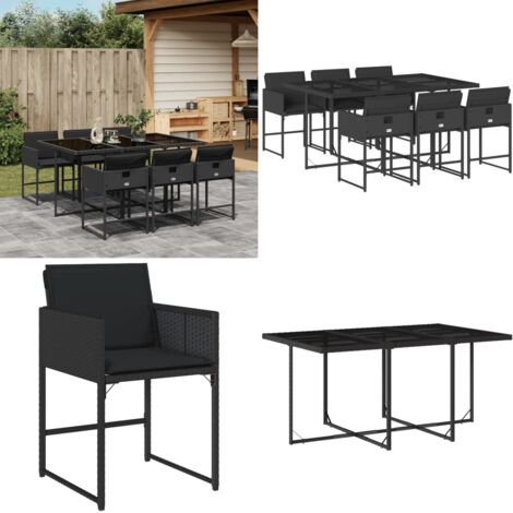 Set de comedor de jardín 7 pzas y cojines ratán sintético negro - Sillas de jardín - Cojines para sillas