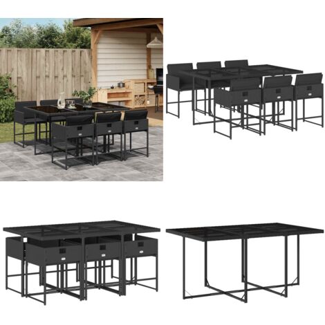Set de comedor de jardín 7 pzas y cojines ratán sintético negro - Sillas de jardín - Cojines para sillas