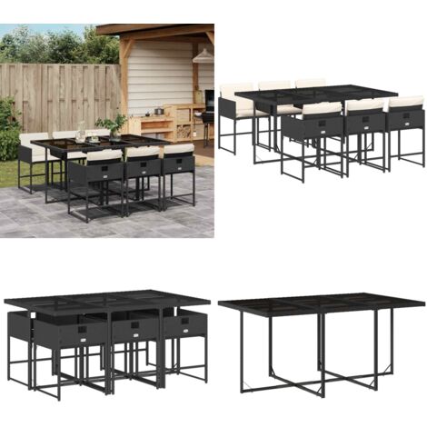 Set de comedor de jardín 7 pzas y cojines ratán sintético negro - Sillas de jardín - Cojines para sillas