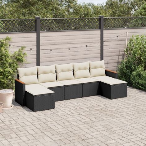 Set de comedor de jardín 7 pzas y cojines ratán sintético negro vidaXL