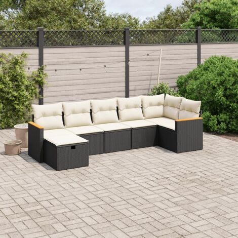 Set de comedor de jardín 7 pzas y cojines ratán sintético negro vidaXL
