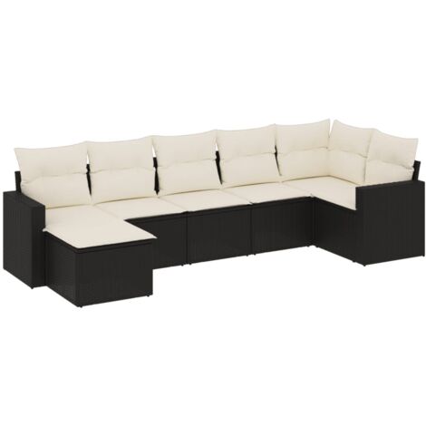 Set de comedor de jardín 7 pzas y cojines ratán sintético negro vidaXL