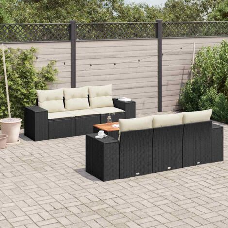 Set de comedor de jardín 7 pzas y cojines ratán sintético negro vidaXL
