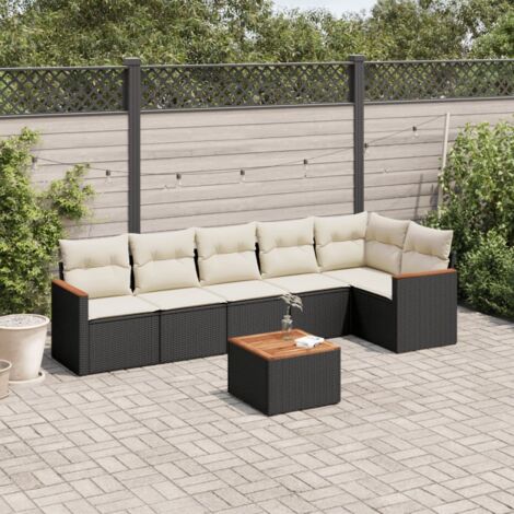 Set de comedor de jardín 7 pzas y cojines ratán sintético negro vidaXL