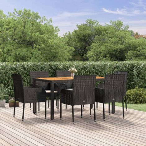 Set de comedor de jardín 7 pzas y cojines ratán sintético negro vidaXL