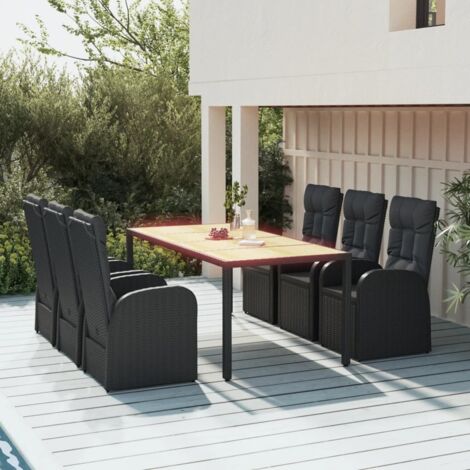 Set de comedor de jardín 7 pzas y cojines ratán sintético negro vidaXL